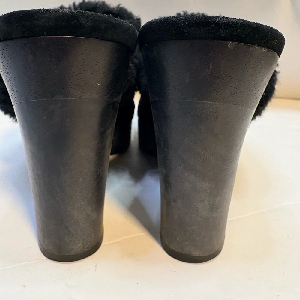 Coach Idyle Platform Mules in Black Suede and Faux-Shearling with Chain - Picture 8 of 16